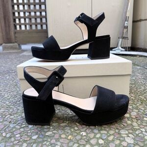 M.Gemi “The Lizza Nuova” Black Suede Platform Block Heel Sandals 36.5 NWT